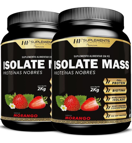 2x Isolate Mass Hipercalorico Proteinas Nobres 2kg Morango