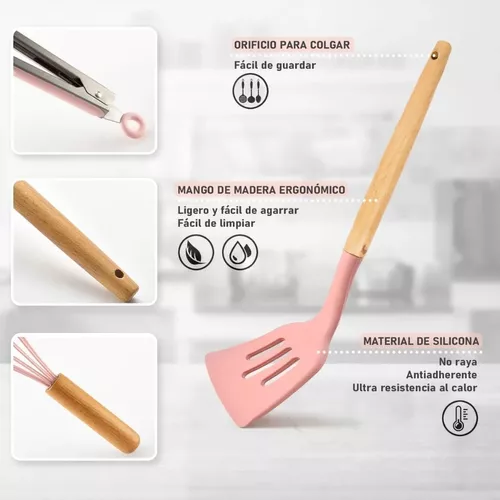 Set cucharones utensilios cocina de silicona 12 piezas gris GENERICO