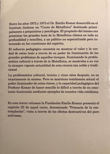 Curso De Metafísica Iii Primacía De La Contemplación