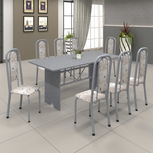 Conjunto De Mesa 180x75cm Tampo Granito Com 8 Cadeiras