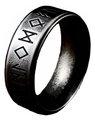 Anillo Simple Vikingo Negro Retro 8mm En Acero Inoxidable