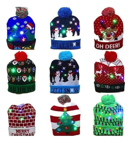 Lote 10 Gorro De Navidad Con Luz Led Regalo Navideño Mayoreo