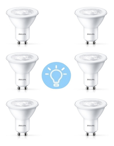 Imagen 2 de 4 de Pack 8 Philips Led Gu10 4-50 Watts Dicroico Calido O Frio