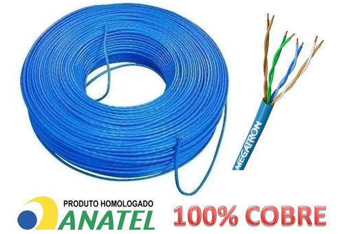 Cabo De Rede Cat6 Megatron Lan 100% Cobre Rolo 50 Metros