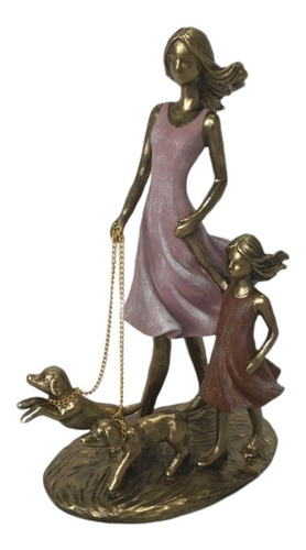 Figura Decorativa Madre E Hija Con Mascota