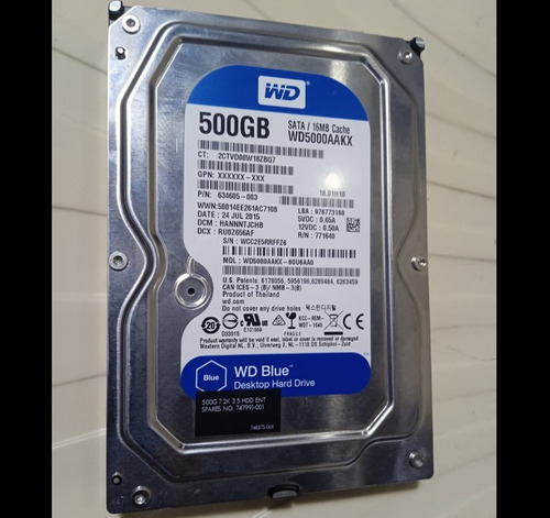 Hd 500 Gb, Sata, Wd Blue, 7200 Rpm, Pc,