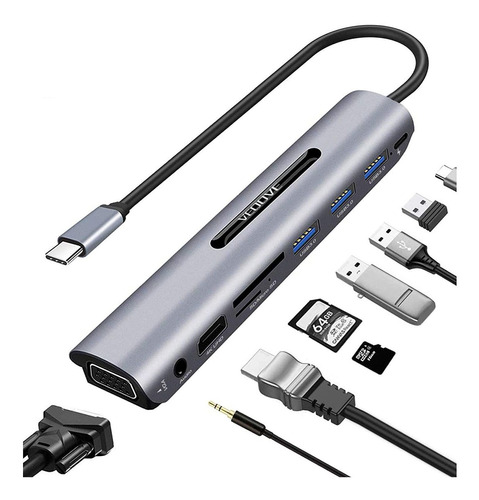 Adaptador Hub Usb-c A 9 Puertos | Hdmi / 3 Usb 3.0 / Gva ...