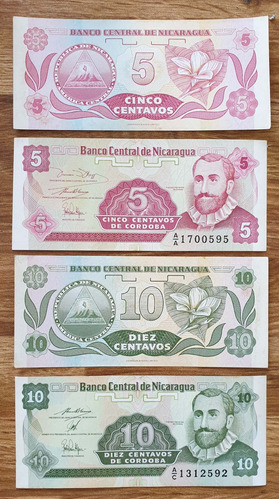 Billetes Mundiales : Nicaragua 5 Y 10 Centavos 1990 Lote