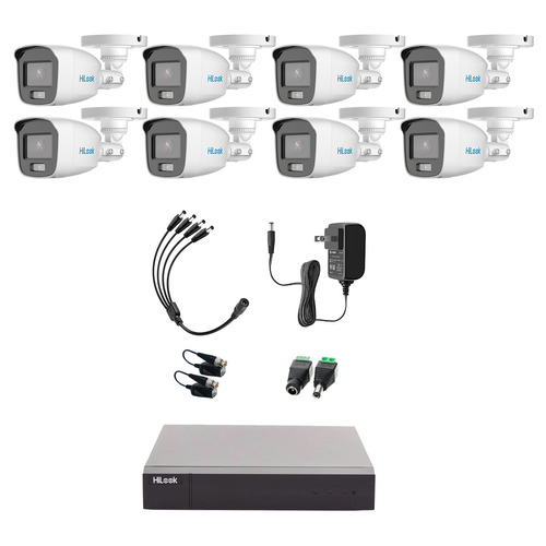 Hilook Kit de Camaras de Seguridad Exterior CV/A8-PLUS-SC Video Vigilancia TurboHD 1080p CCTV 8 Cámaras Bala ColorVu con Micrófono Integrado