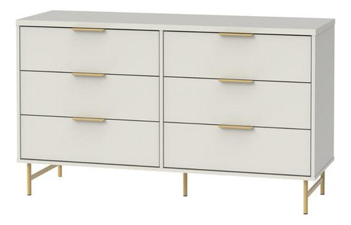 Província Cômoda 6 Gavetas Yves 135 Cm Off White Fosco Dourado Cor Bege