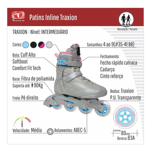 Imagem 8 de 8 de Patins Feminino Adulto Pro Traxart Traxion Inline Fitness