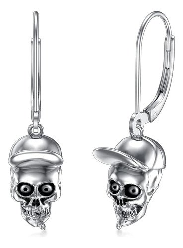 Aretes Corazon Calavera Gotica Cristal Incrustados Con Piedr