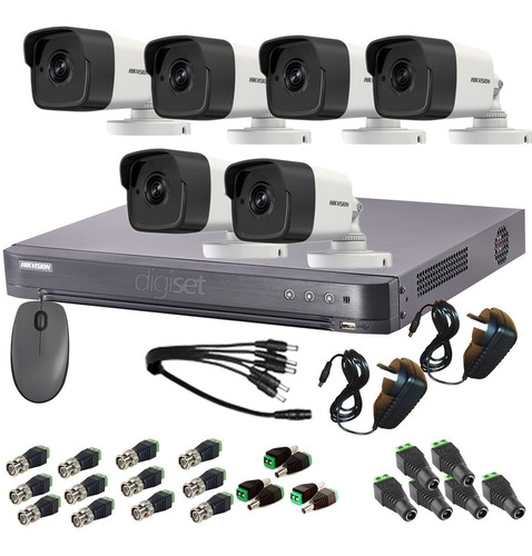 Kit Seguridad Hikvision Dvr 8ch + 6 Camara Full Hd Exterior