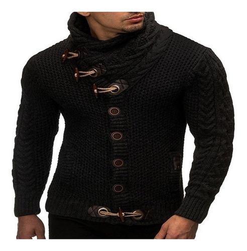 Chaqueta De Punto Cuello Alto Botón Moda Suéter Hombre