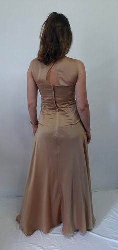Vestido Fiesta Raso Tornasol Y Gasa Dorado Pechera Corset (Usado)