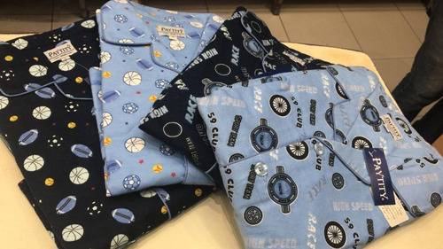 Imagen 4 de 8 de Pijama Niño Abotonado Prendido Frizado Puro Algodon