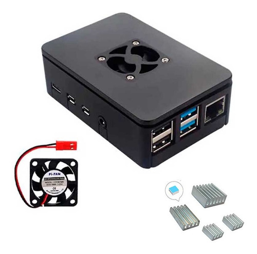 Case Para Raspberry Pi 4 Rpi4  + Cooler Fan + Dissipadores