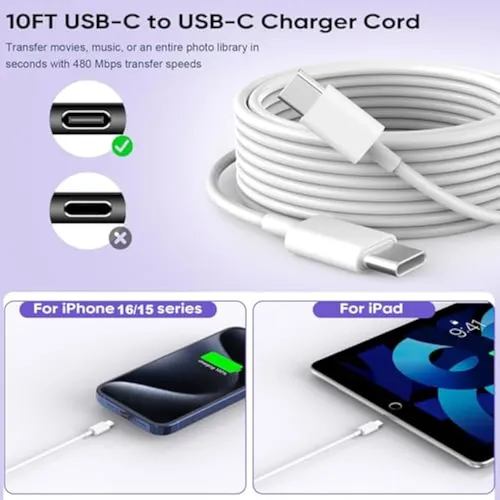 Cargador Para iPhone 16 Pro, Cable Usb C De 10