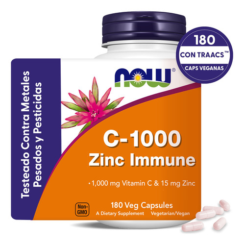 Vitamina C Y Zinc | Ácido Ascórbico Y Zinc | 180 Caps Vegs