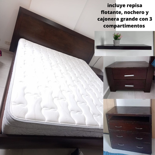 Cama Con Colchón Fantasía 1.60 Con Nochero Repisa Y Cajonera