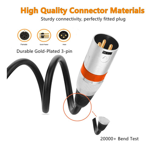 Cables Xlr De 10 Pies, 6 Unidades, Chapados Oro, 3 Pine...