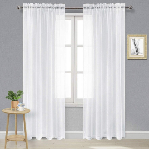 White Sheer Curtains Semi Transparent Voile Rod   Curta...
