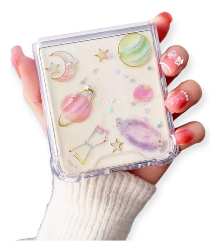 Imagen 6 de 9 de Funda Para Galaxy Zflip + Mica Universo Estrellas Mujer Dama