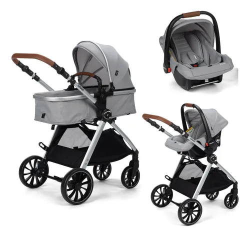 Carrinho de Bebê Infanti Romanzzo Duo Cinza 3 em 1 Reversível Bebê Conforto e Moises