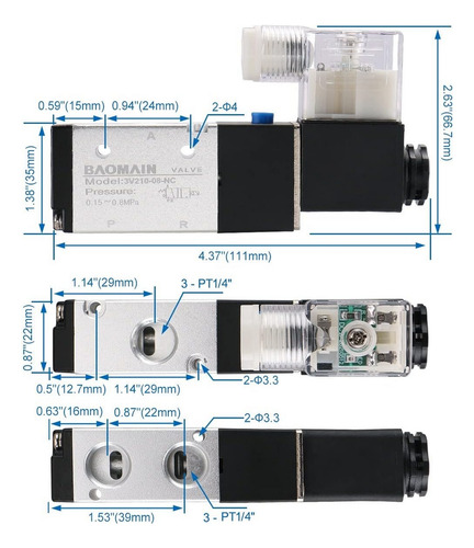 Válvula Bloco Manifold 3/2 Vias Dc12v - 4 Válvulas -tubo 6mm
