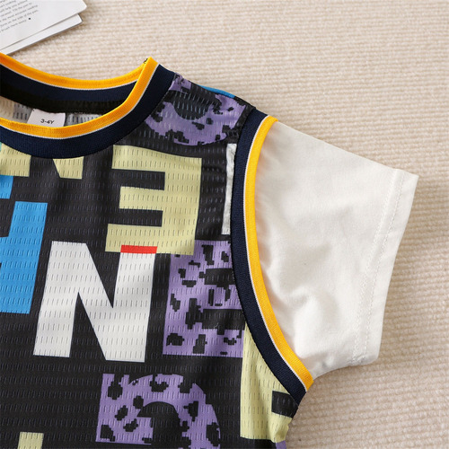 Conjunto Verano Niños 1-6a Con Diseño De Malla Transpirable Negro 3-4 Años