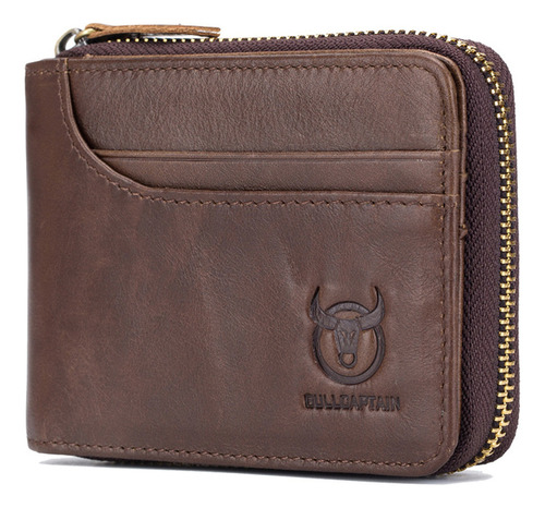 De Cuero Genuino Bifold Cremallera Cartera Para Hombres Rfid