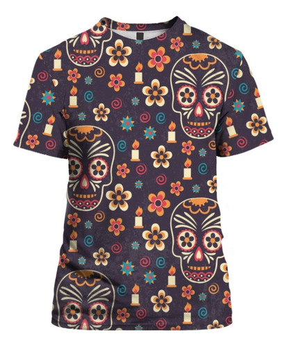 Playera 3d Unisex Retro De Sugar Skull - Día De Muertos