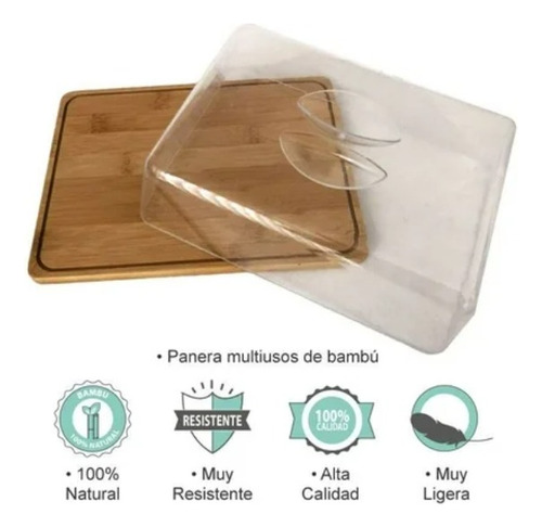 Panera Multiusos De Bambú Con Tapa Trasparente