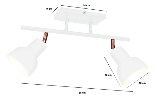 Lampara Aplique Plafon Techo Spot Movil 2 Luces Led Blanco Estructura Blanco/Cobre