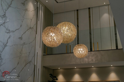 Luminárias Esféricas Cristal 2x Dourada Pé Direito Duplo