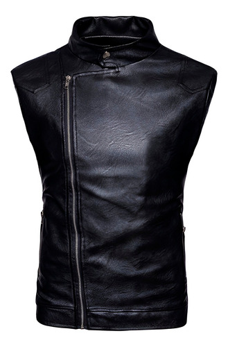 Chaleco De Piel Rockero Hombre Slim Cierre Cruzado Biker C10