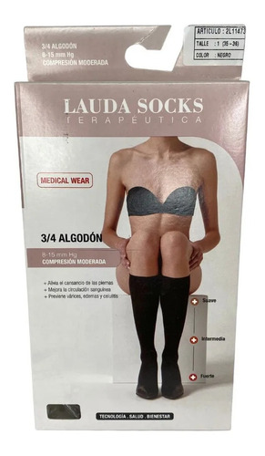 Medias Compresión Laudasocks ® 3/4 Mujer 8-15 Algodon Vestir