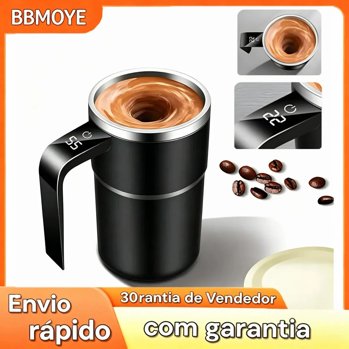 Caneca Misturadora Elétrica de Aço 304 com Medidor de Temperatura LED para Café e Leite