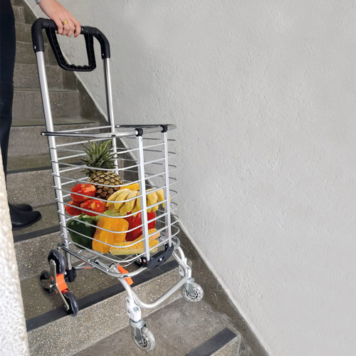 Carrinho De Compras Dobrável 360 P/ Escada Inox Até 50kg