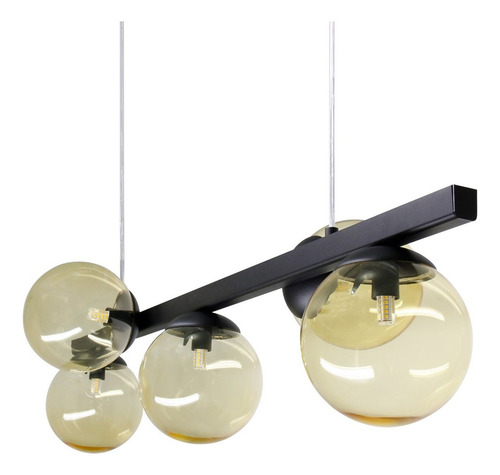 Pendente Luminalux Madrid 5 Globos 15cm Moon Trilho New Estrutura Preto Globo Âmbar