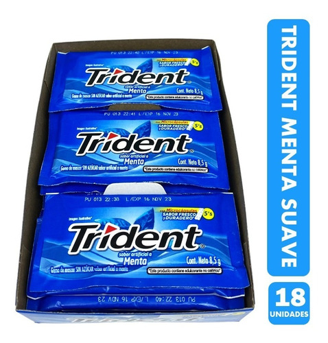 Trident Azul - Chicle Sabor Menta Suave (caja Con 18 Uni)