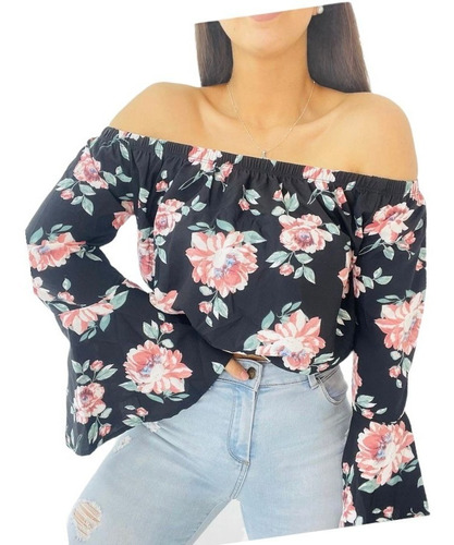 Blusa Mujer Manga Ancha Flores Primavera Verano