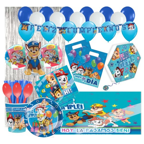 Set Para Fiesta + Globos + Piñata Paw Patrol Chase (6 Pers)