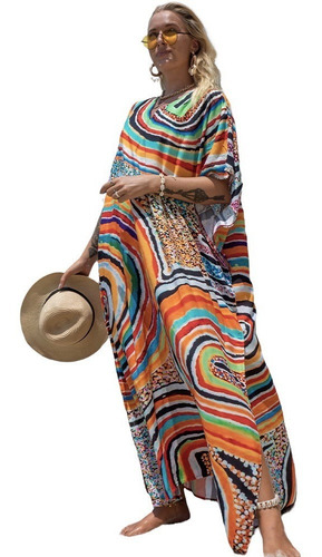 Pareo Largo Salida De Playa Caftán Vestido Mujer Bohemio