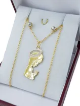Comprar Collar Y Dije Virgen Niña + Aros Enchapado Oro 18kt No Full