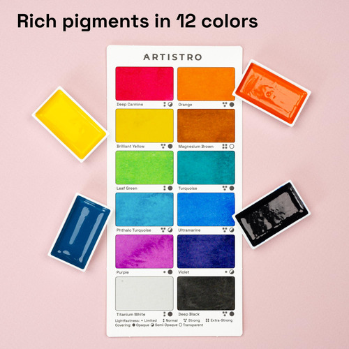Juego De Pintura Acuarela Profesional 12 Colores Pigmentados Varios Colores