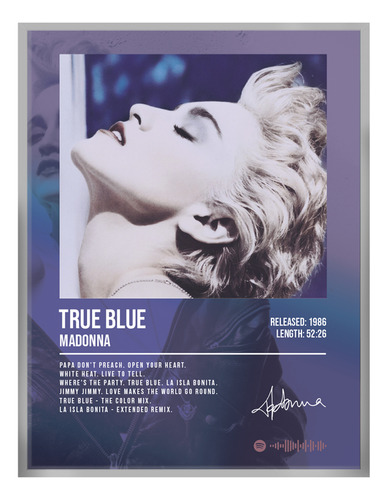 Cuadro Madonna True Blue Album Music Firma C/marco 60x50