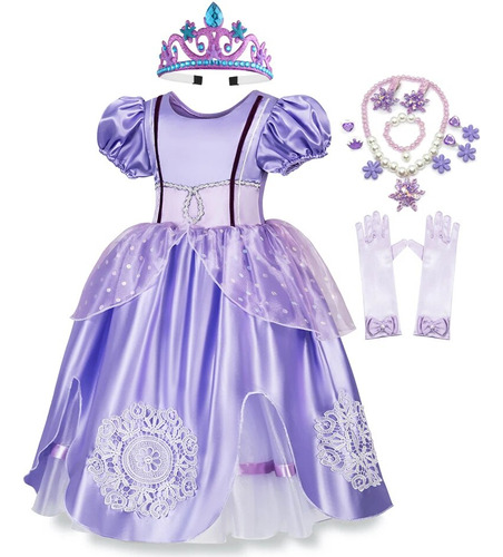 Vestido De Princesa Sofía Para Niña Con Apliques De Encaje E