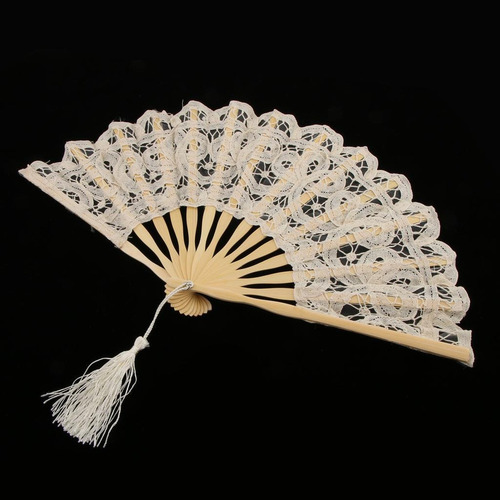 . 10 X Abanico Retro De Baile De Mano Plegable De Encaje De