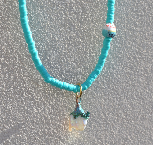 Imagen 2 de 10 de Collar Turquesa Con Perla Natural De Rio, Gatito, Cod1